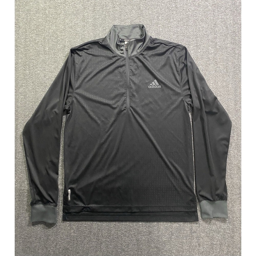 Adidas Basketball Shirt Quarter Zip Long Sleeve Pullover Black Men Size L